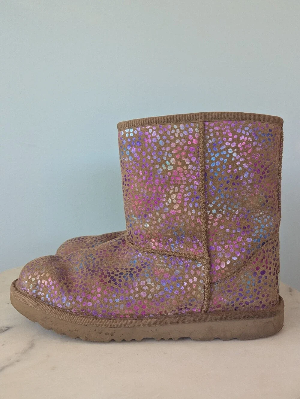 UGG Brown Suede Metallic Rainbow Dots Winter Boots